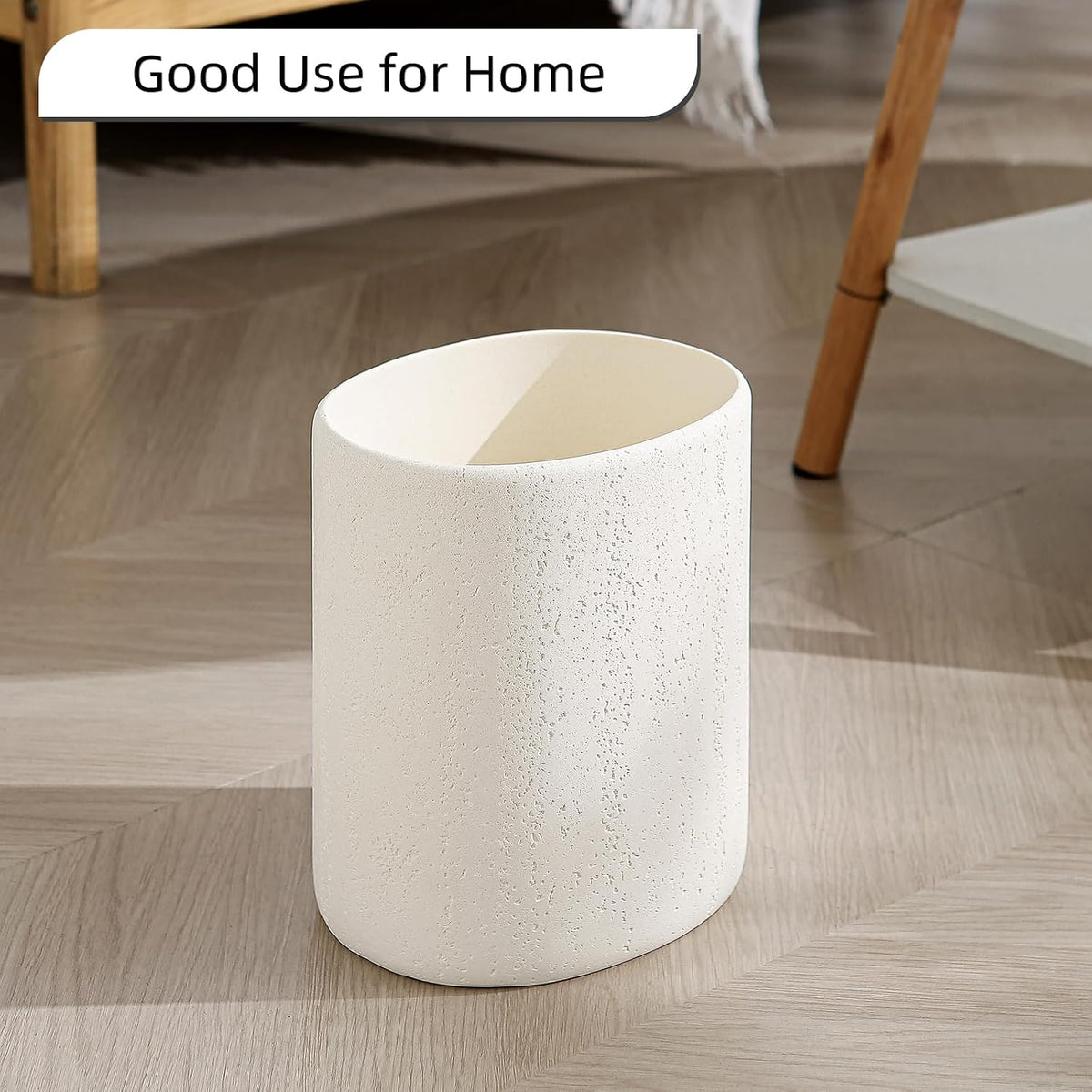 Bathroom Trash Can,1.6 Gallon,Travertine Stone Look,Off White