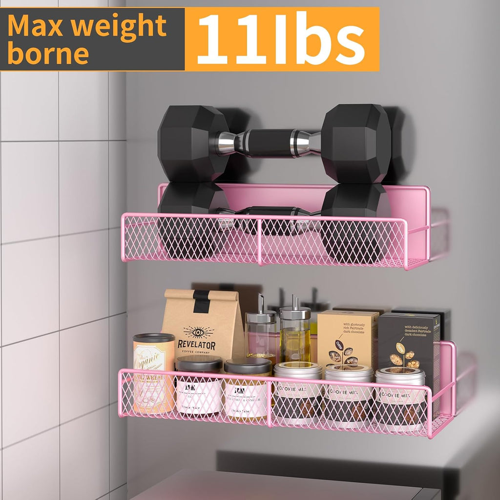 DTUQYX 6 Pack Magnetic Shelves for Washing Machine, Magnetic Spice Rack Organizer for Refrigerator, Magnetic Shelf with Hanger Organizer, Metal Magnetic Basket, Laundry Organization and Storage, Pink