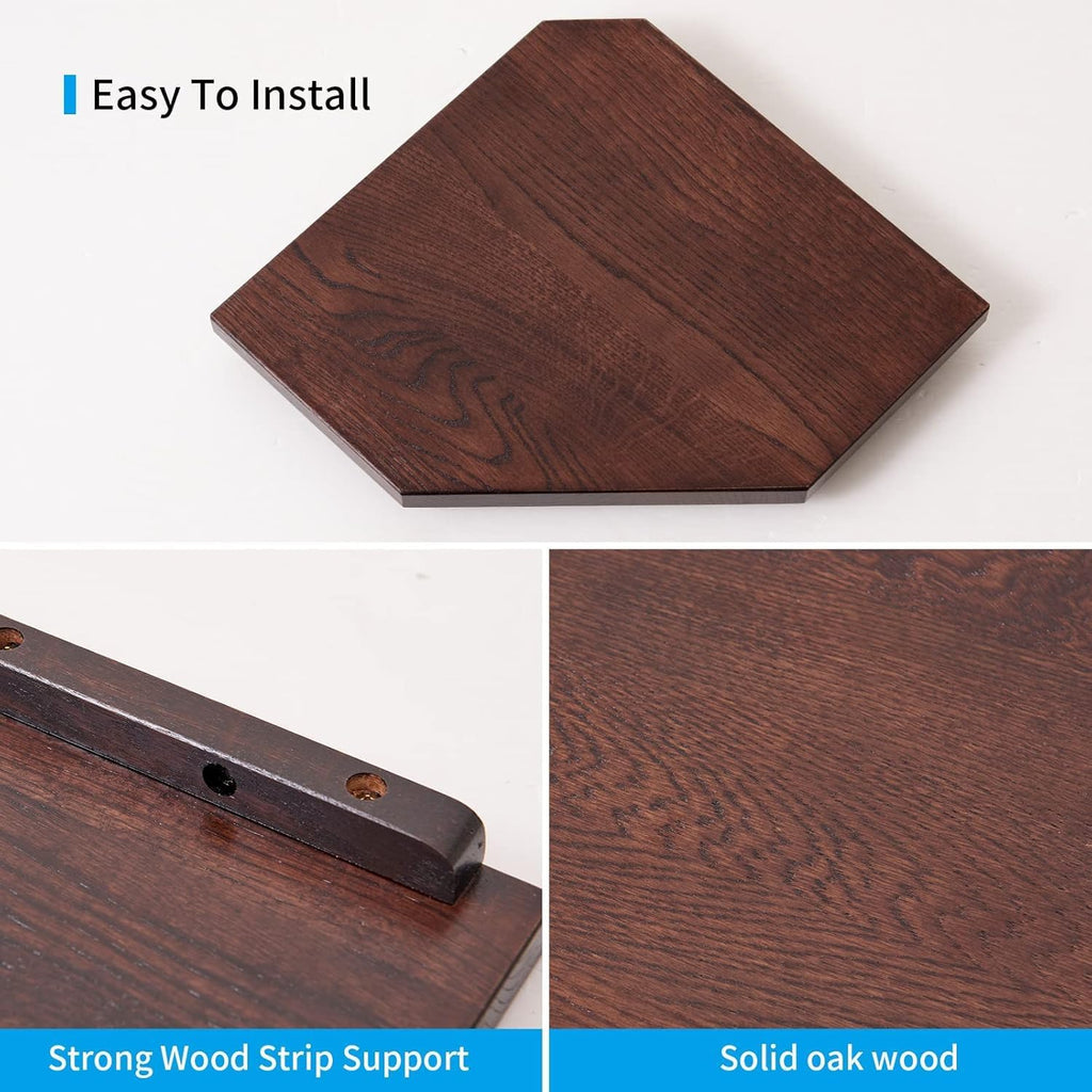 Corner Wall Shelves Set 2 Wire Hole Solid Oak Wood Display Shelf ,Walnut