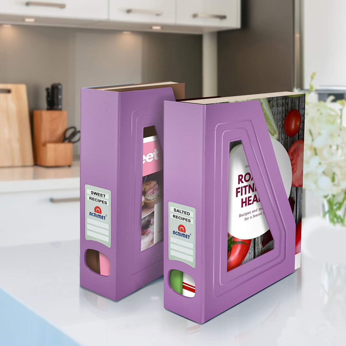 Acrimet Magazine File Holder, Vertical Desk Organizer, Purple, 2 Pack
