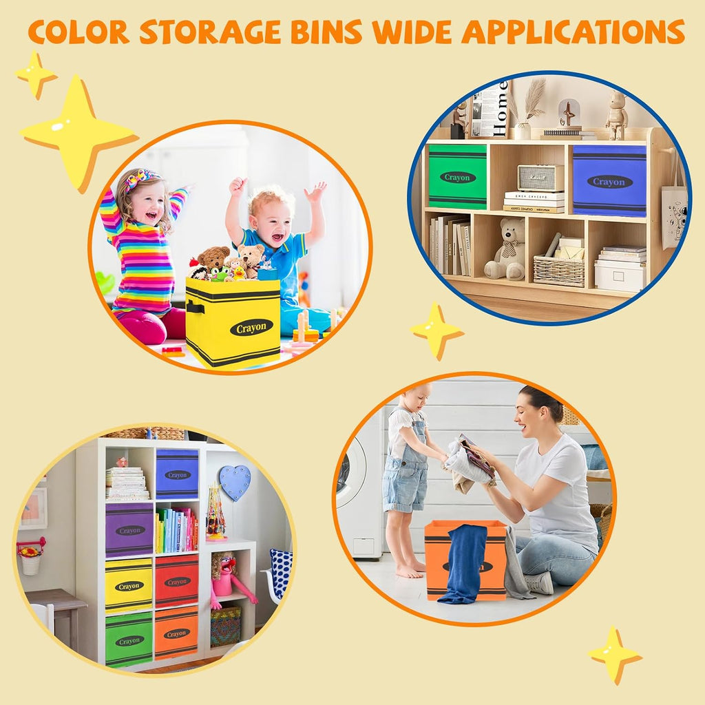 6 Pcs 11" Crayon Classroom Storage Bins, Colorful Fabric Cube Storage Bin