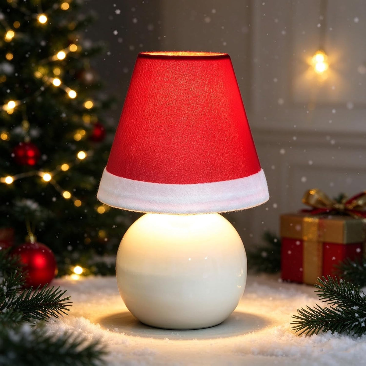 Red Christmas Hat Cute Modern Bedside Nightstand Ceramic Table Lamp Bed