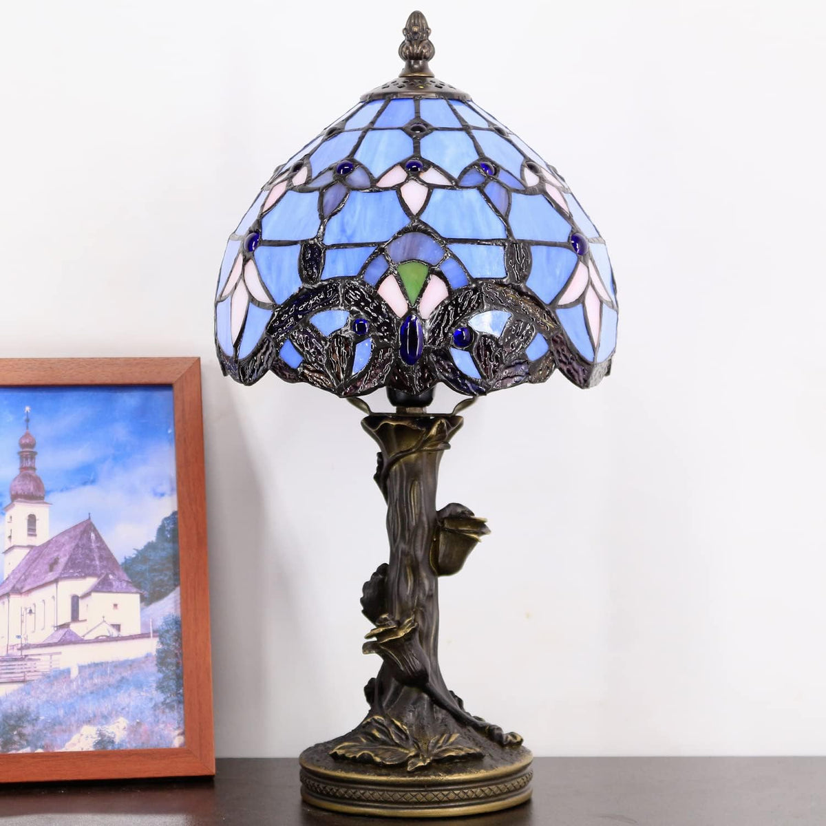 Small Tiffany Lamp Stained Glass Table Lamp Blue Baroque Style