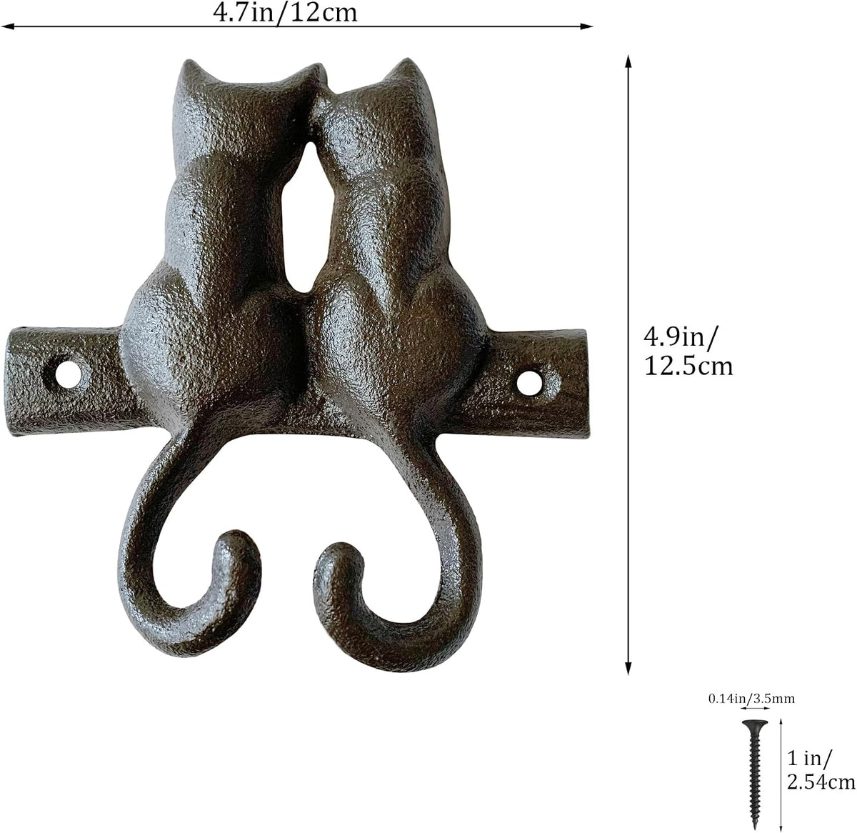 Rustic Cat-Shaped Decorative Wall Hook Rack Hangers for Hanging Clothes, Coats, Towels, Keys, and Hats, 1 Pack Antique Cast Iron Mounted Wall Hooks