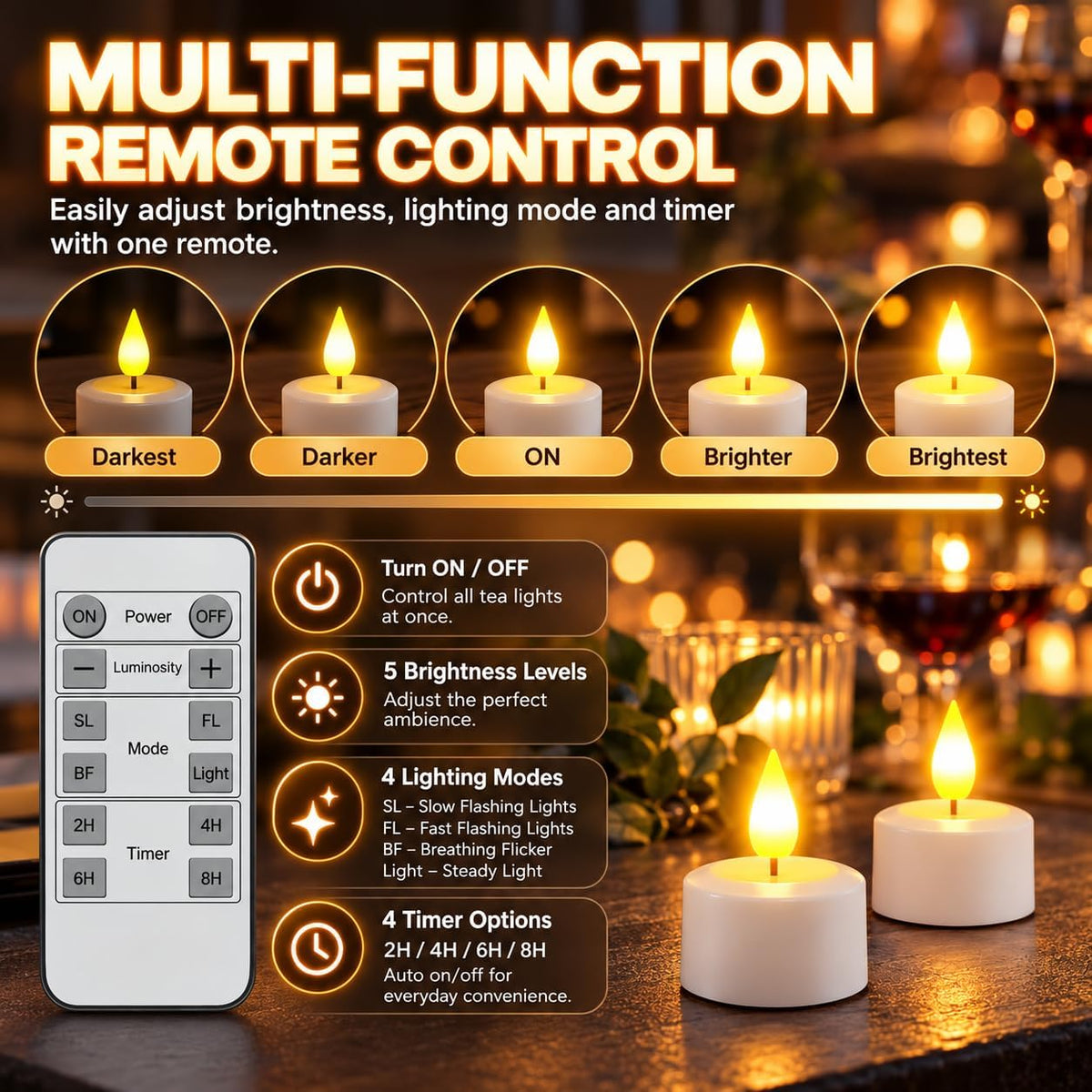 SoulBay Rechargeable Tea Lights with Remote, 12pcs Flameless Flickering LED Candles with Timer & USB Charging Cable, No Battery Needed, for Home Lantern Table Party Holiday Decorations