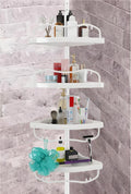 Shower Caddy Tension Pole with 4 ABS Baskets,Shower Storage Shelf with 56 to 125 Inch Adjustable Stainless Pole for Bathroom White