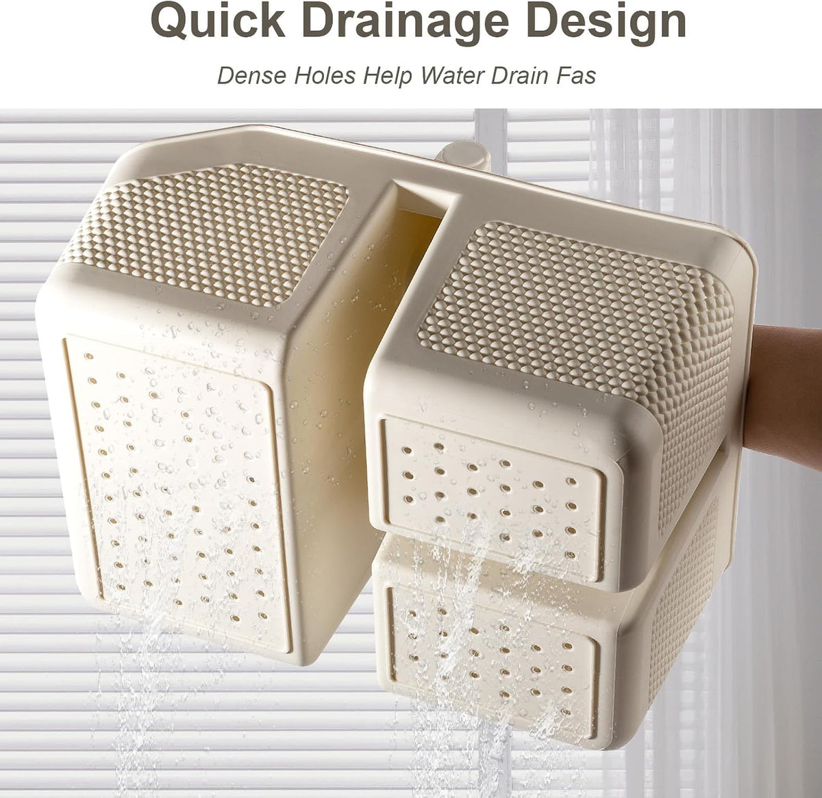 Plastic Shower Caddy Portable Shower Basket with Bamboo Handle, Cream