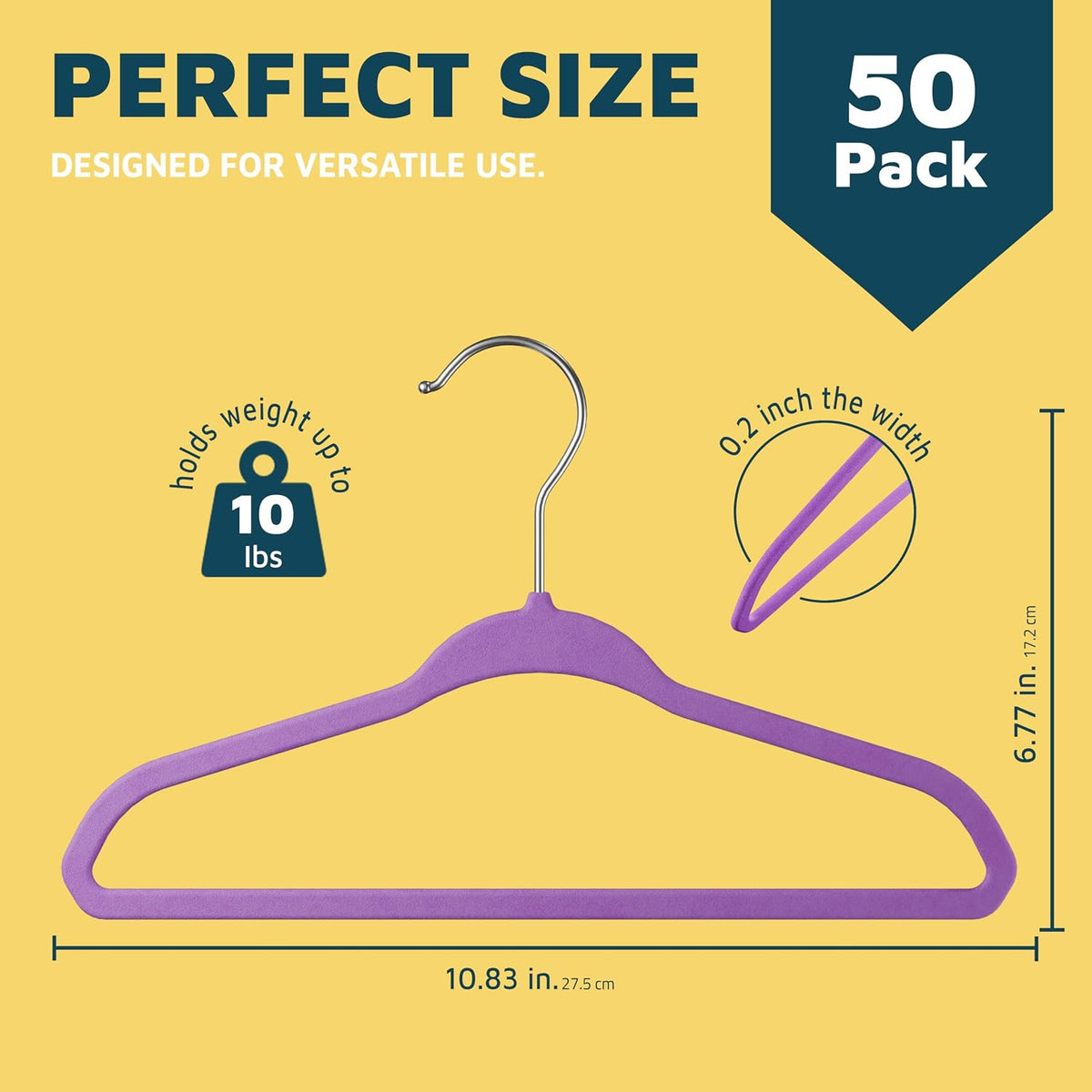 Purple Velvet Kids Hangers 50 Pack, 10.83" Non-Slip Baby & Toddler Hangers for Clothes, Space-Saving Slim ABS Plastic with 360° Swivel Hook & Notched Shoulders, Up to 10 lb Capacity
