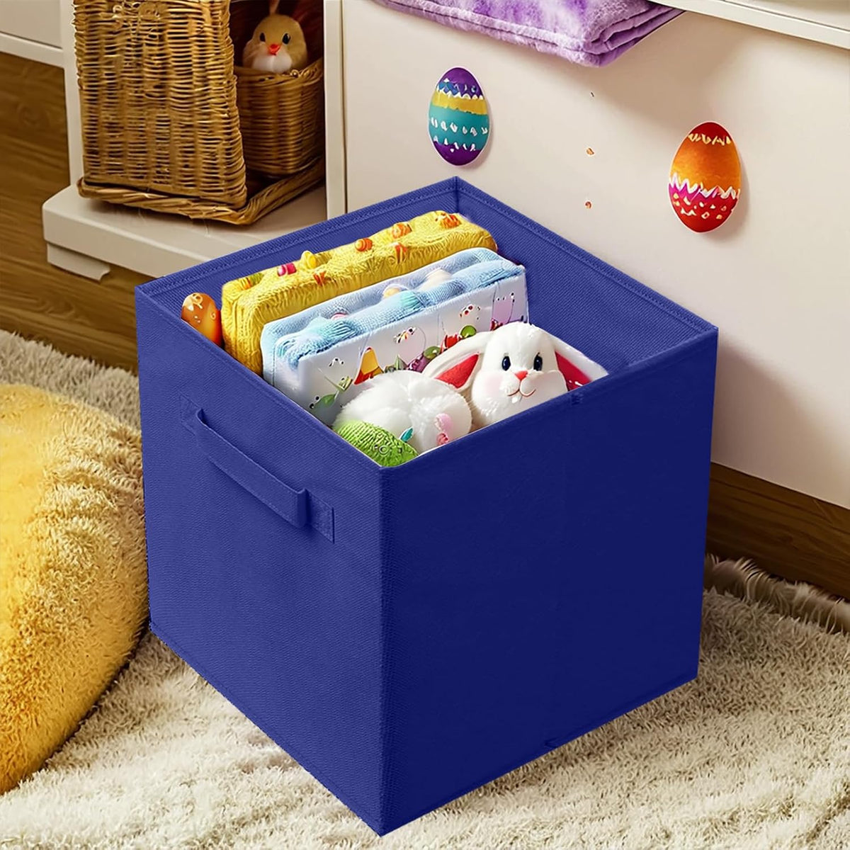 PowerKing Collapsible Storage Cubes, Farbic Storage Bins, Dark Blue, 6Pack