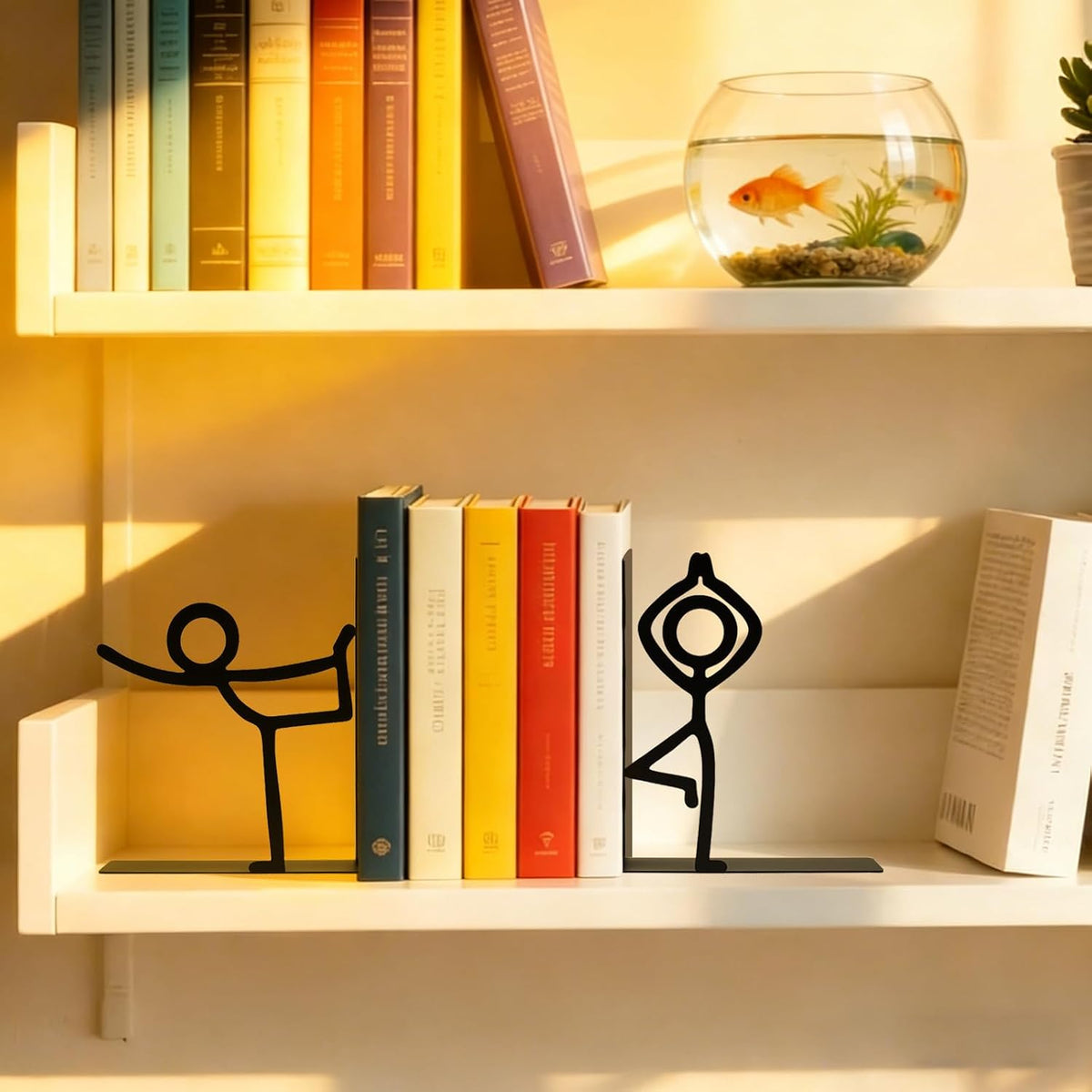Metal Bookends People Book-end, Decorative Cute Book Ends for Shelves in Home Office Desk, Bookshelf Decor & Gift, Stable Storage (Yoga Dancer Black)