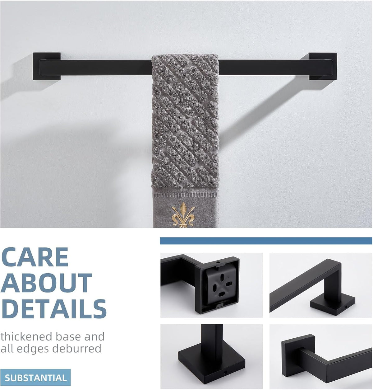 Angle Simple 23.74 Inches Towel Bar, Bathroom Towel Holder, Matte Black