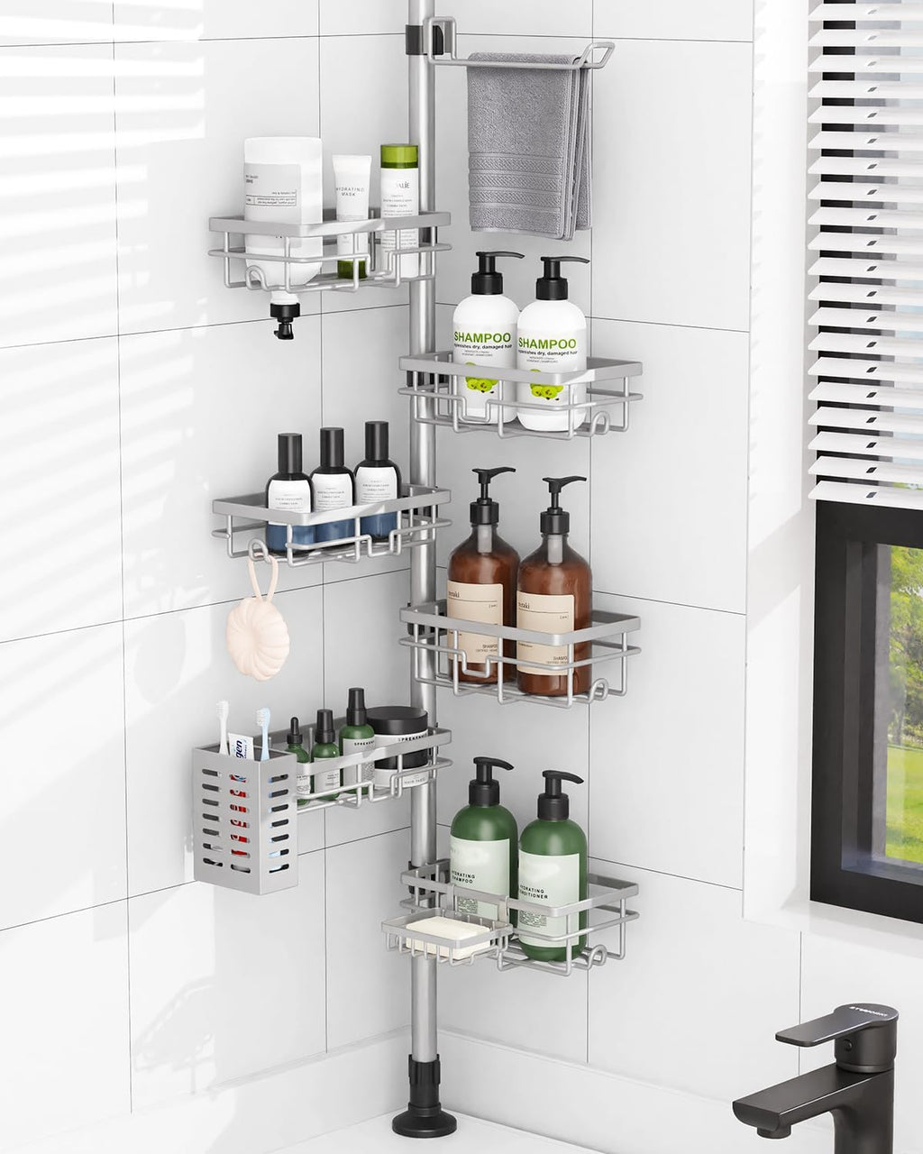 Shower Caddy Corner Tension Pole,Stainless Steel Shelves Bathroom Organizer