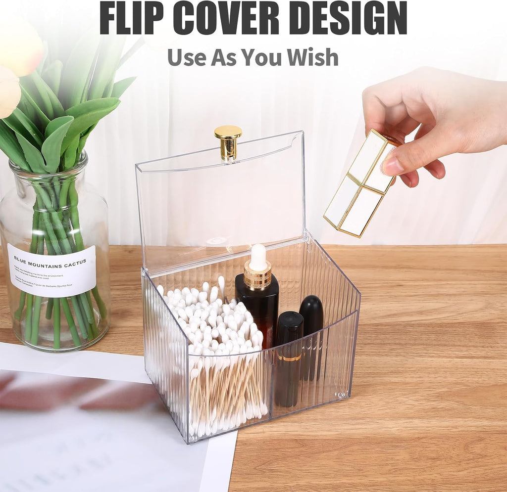2-Grid Qtip Holder Dispenser,Transparent Cotton Swab Ball Holder with Lid