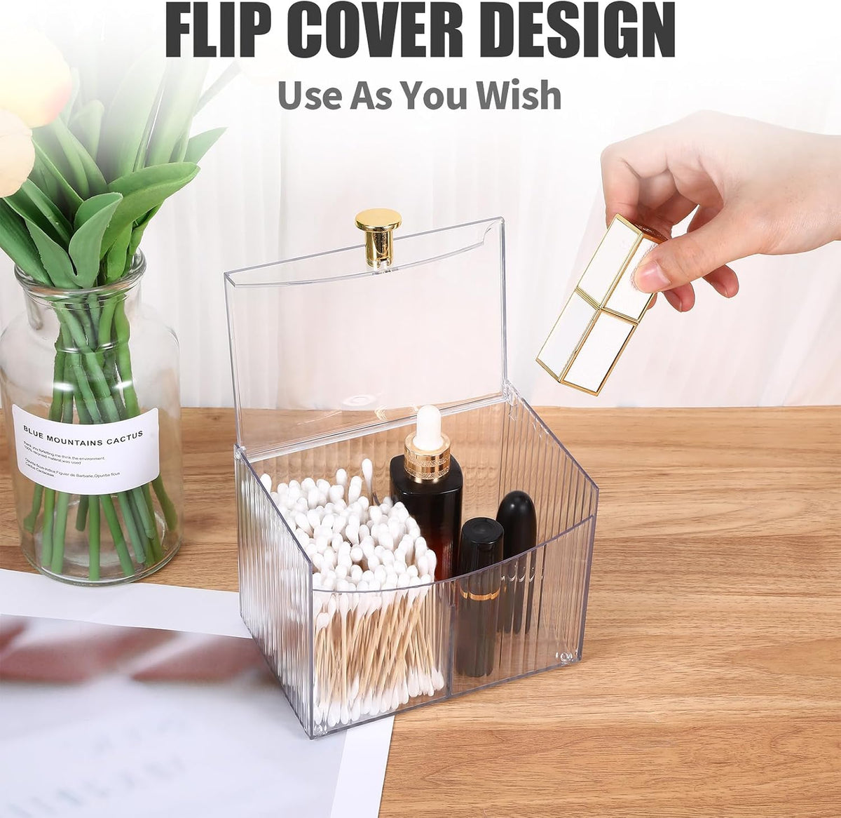 2-Grid Qtip Holder Dispenser,Transparent Cotton Swab Ball Holder with Lid