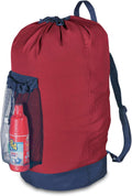 Dalykate Backpack Laundry Bag, Laundry Backpack with Shoulder Straps and Mesh Pocket Durable Nylon Clothes Hamper Bag with Drawstring Closure Red
