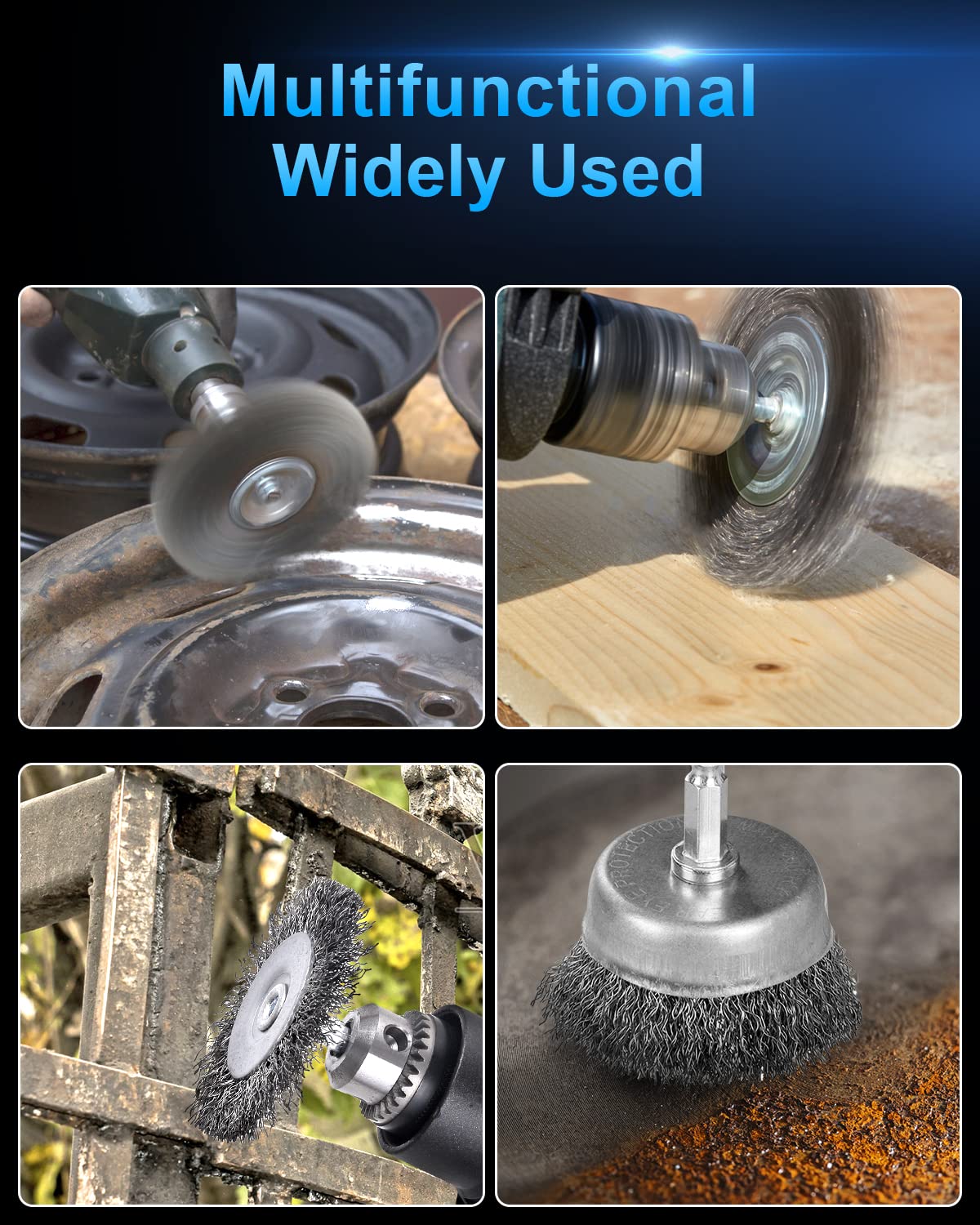 15 Pack Carbon Steel Wire Wheel Brush, Rocaris Cup Brush, Pen Brush Set