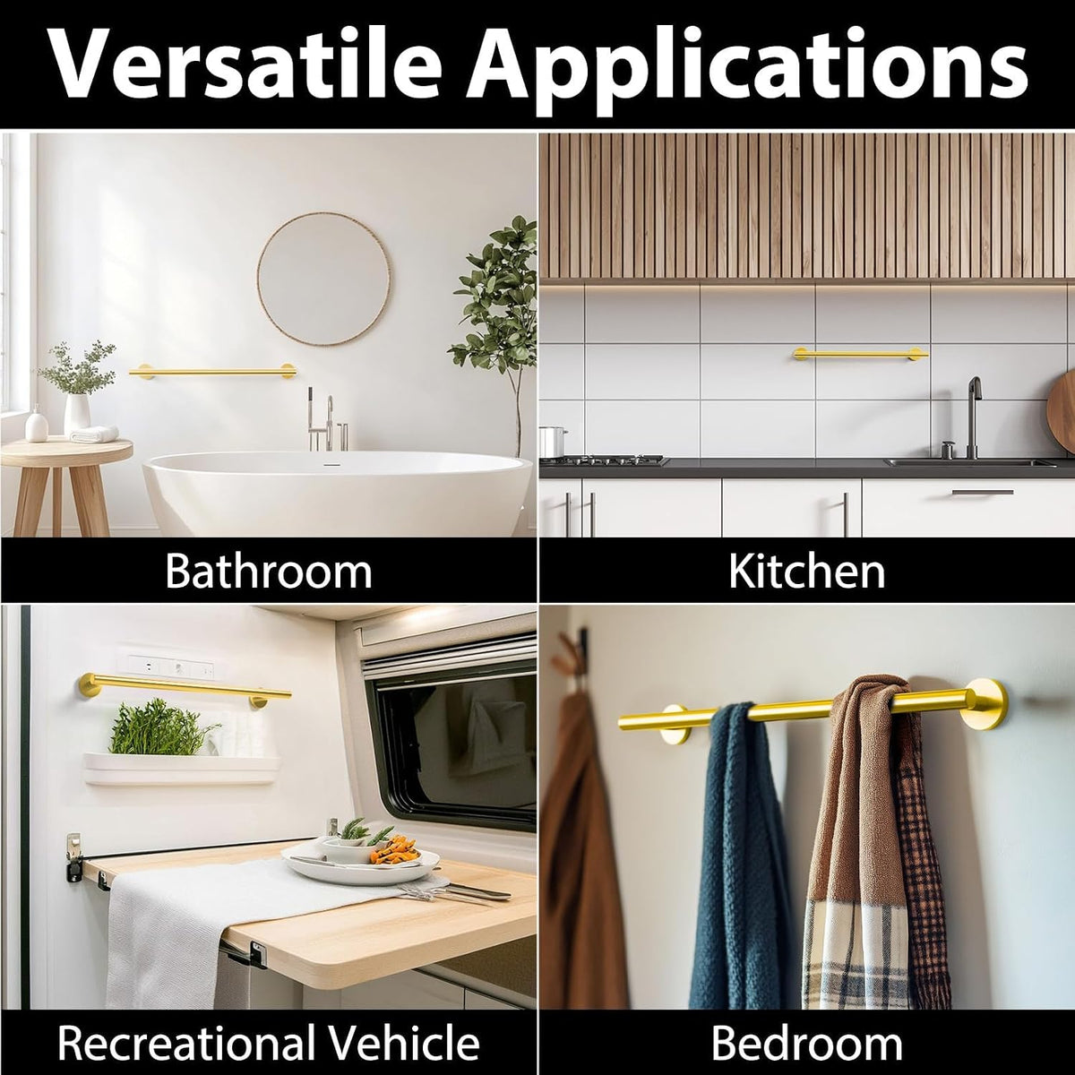 18 Inch Gold Towel Rack for Small Bathroom, Wall Mounted SUS304 Towel Bar