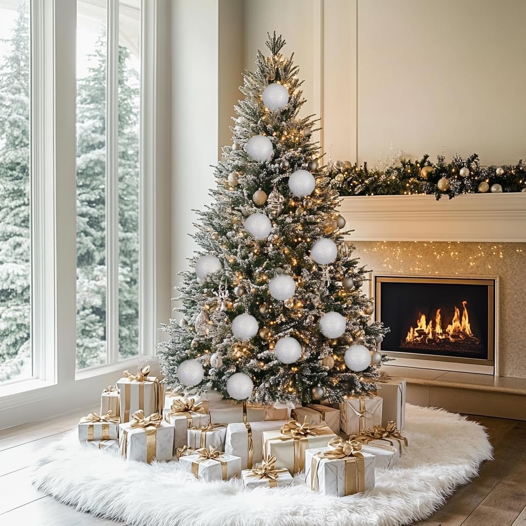 4Pcs 4.7" Large White Christmas Balls Ornaments for Christmas Trees