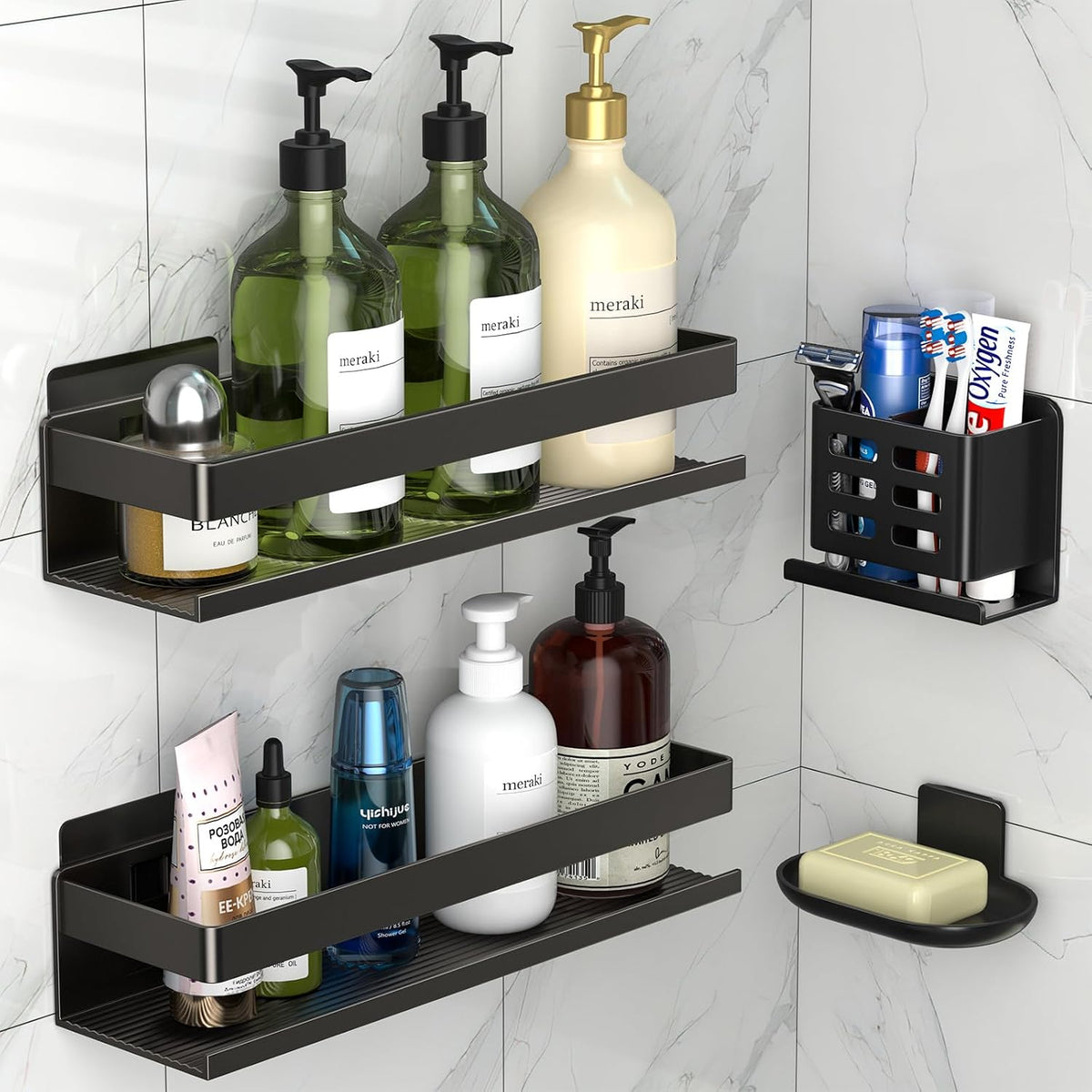 Shower Caddy,Shower Organizer 4 Pack,Aluminum,Adhesive Installation
