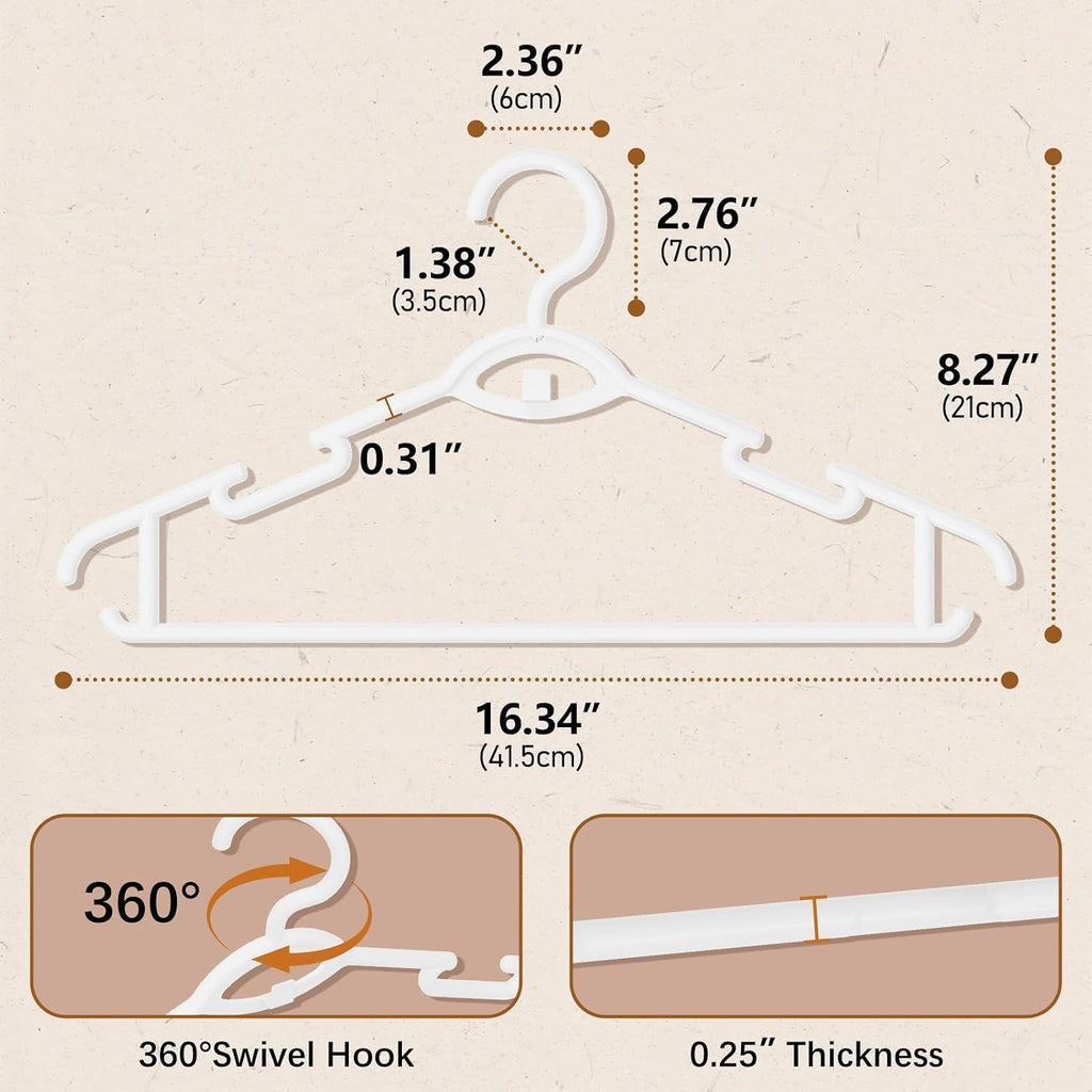 Heavy Duty Plastic Hangers 50 Pack, Stackable Space Saving, White