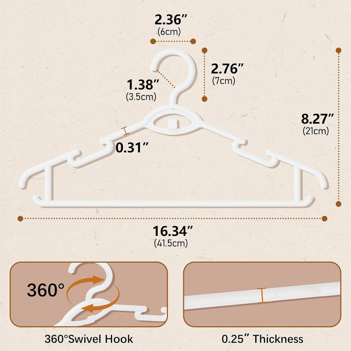Heavy Duty Plastic Hangers 50 Pack, Stackable Space Saving, White