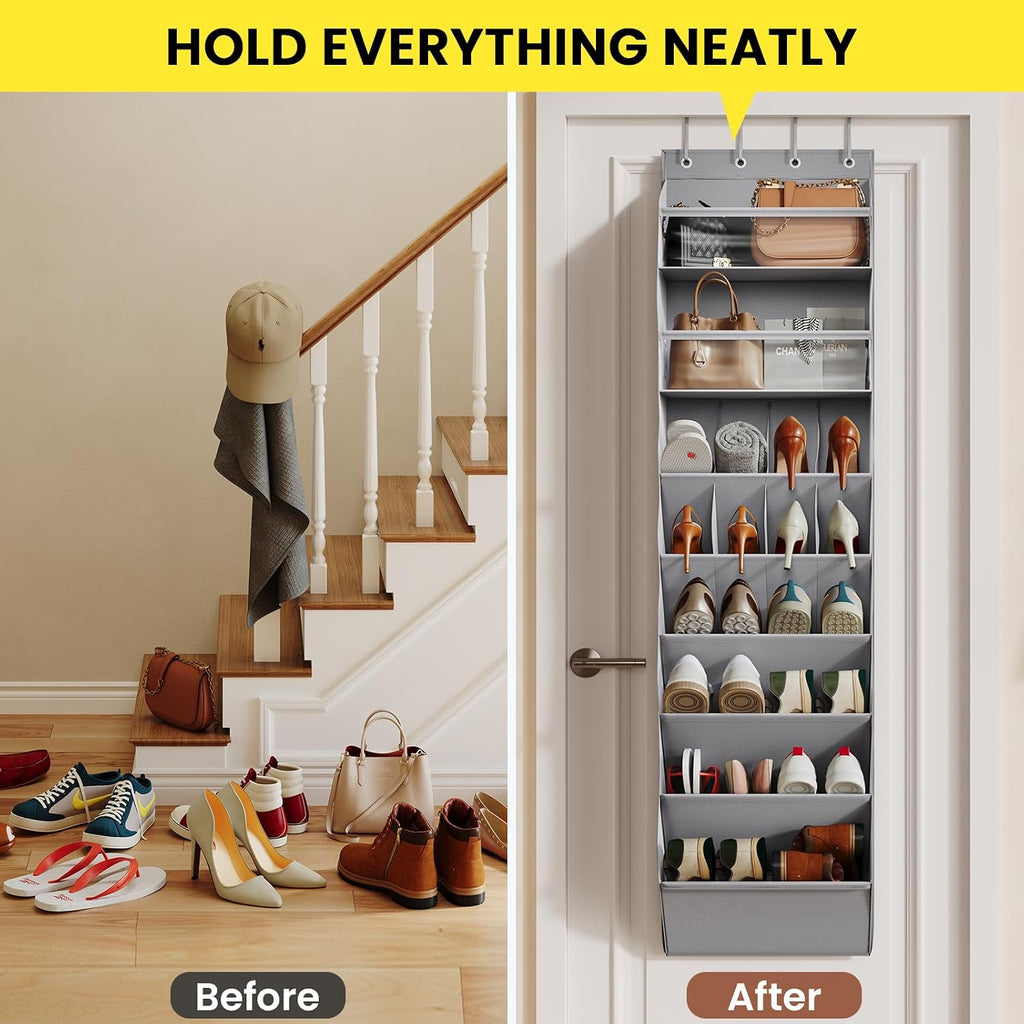 Mefirt XL Clear Over the Door Shoe Organizer for Closet Fit 25 Pairs