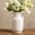 Deep Dream Ceramic Flower Vase with Handles, 11 Inch Large White Ceramic Vase, Decorative Tall Terracotta Vase, Farmhouse Rustic Vase for Home Decor, Shelf, Living Room, Bedroom,Table (White)