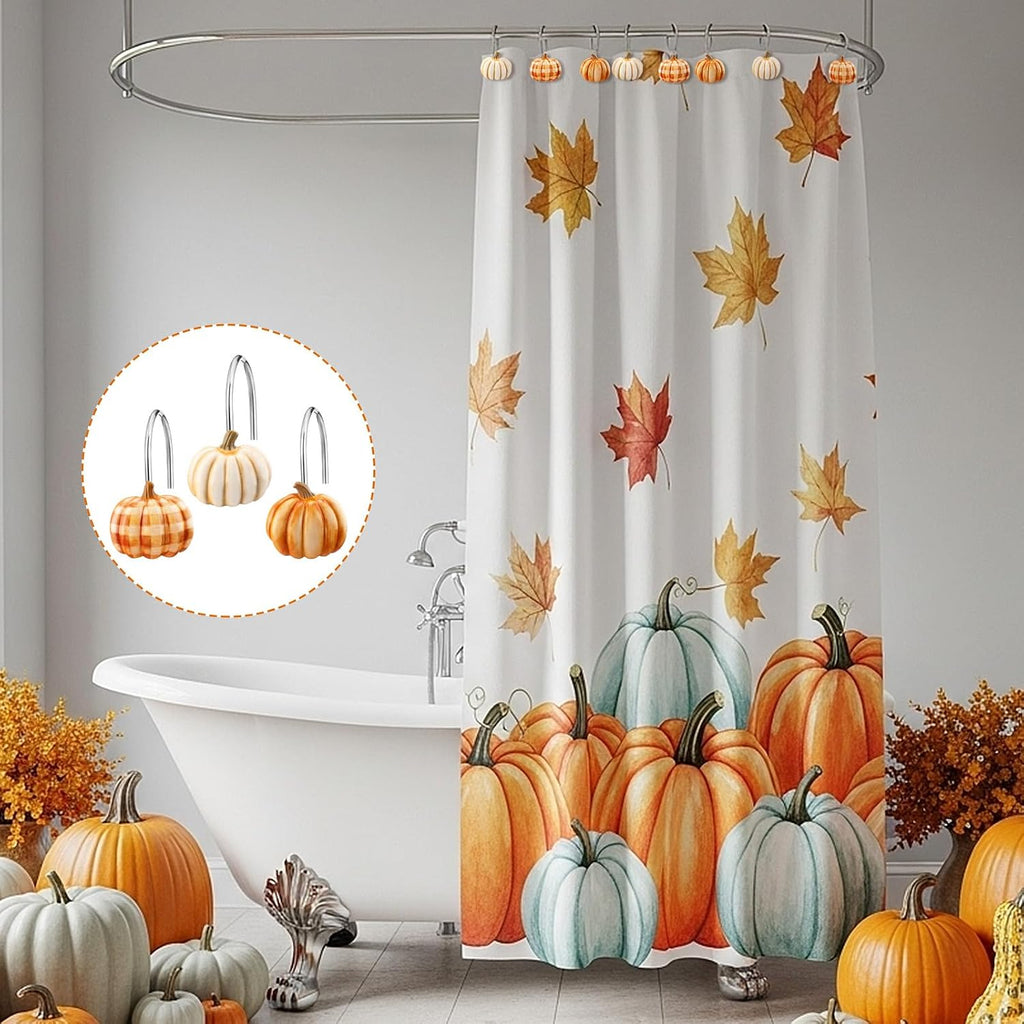 Colingmill 12 Pcs Fall Pumpkin Shower Curtain Hooks for Fall Bathroom Decor