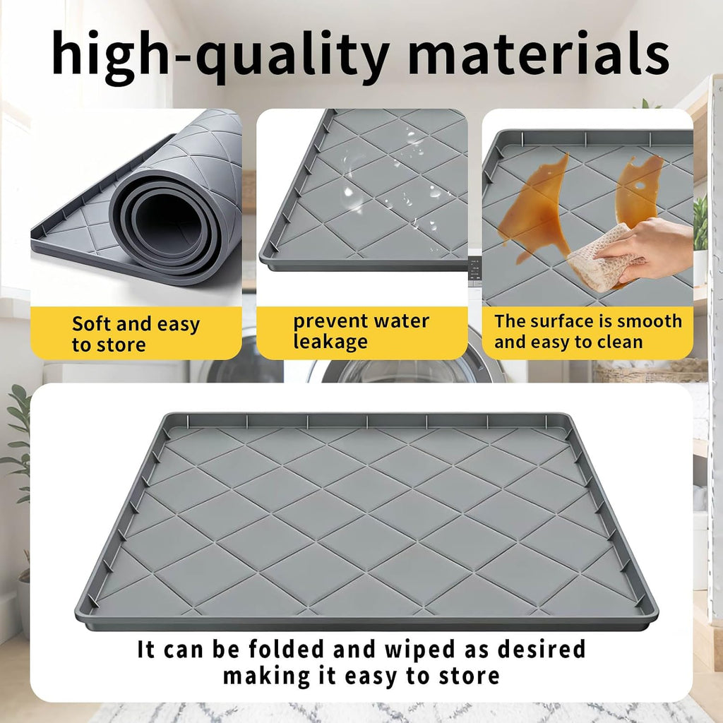 32" x 30" Foldable Washing Machine Drain Pan Silicone Mat,Grey