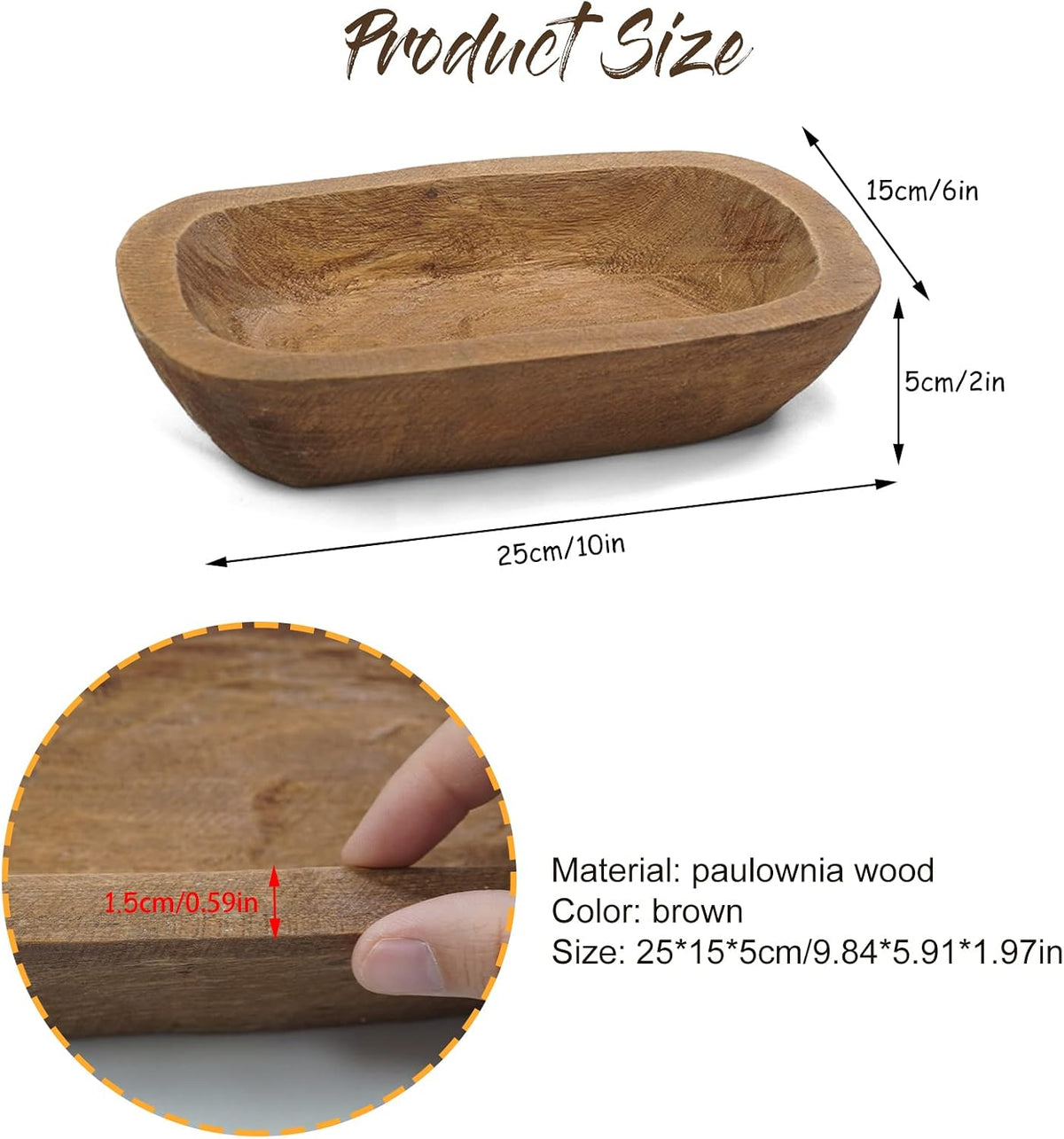 Decorative Bowl Vintage Wooden Dough Bowls Hand Carved, Farmhouse Country, Restaurant, Cafe Decoration, Place Bread, Fruit, Aromatherapy. (10x6x2in)