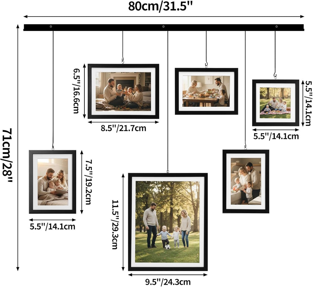 Edenseelake Exhibit Picture Frame Gallery Set, Wall Hanging Collage Frame for Various Sizes 4x4, 4x6, 5x7, 8x10 Inch Photos, Black