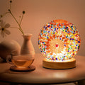 Turkish Mosaic Lamp, 3 Color Temperature Tiffany Bedside Lamp with USB Power, Moroccan Glass Lantern Table Lamp for Living Room Decor, Simple Control (D:4.7" x H:5.2") (Orange1)
