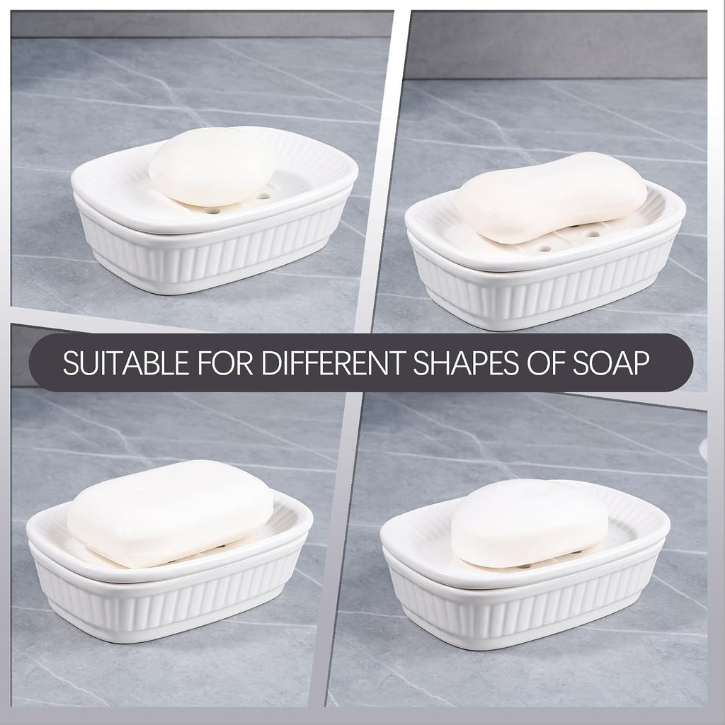 ANTIS'S HOME Ceramic Double Layer Self Draining White Soap Dish Bathroom Kitchen