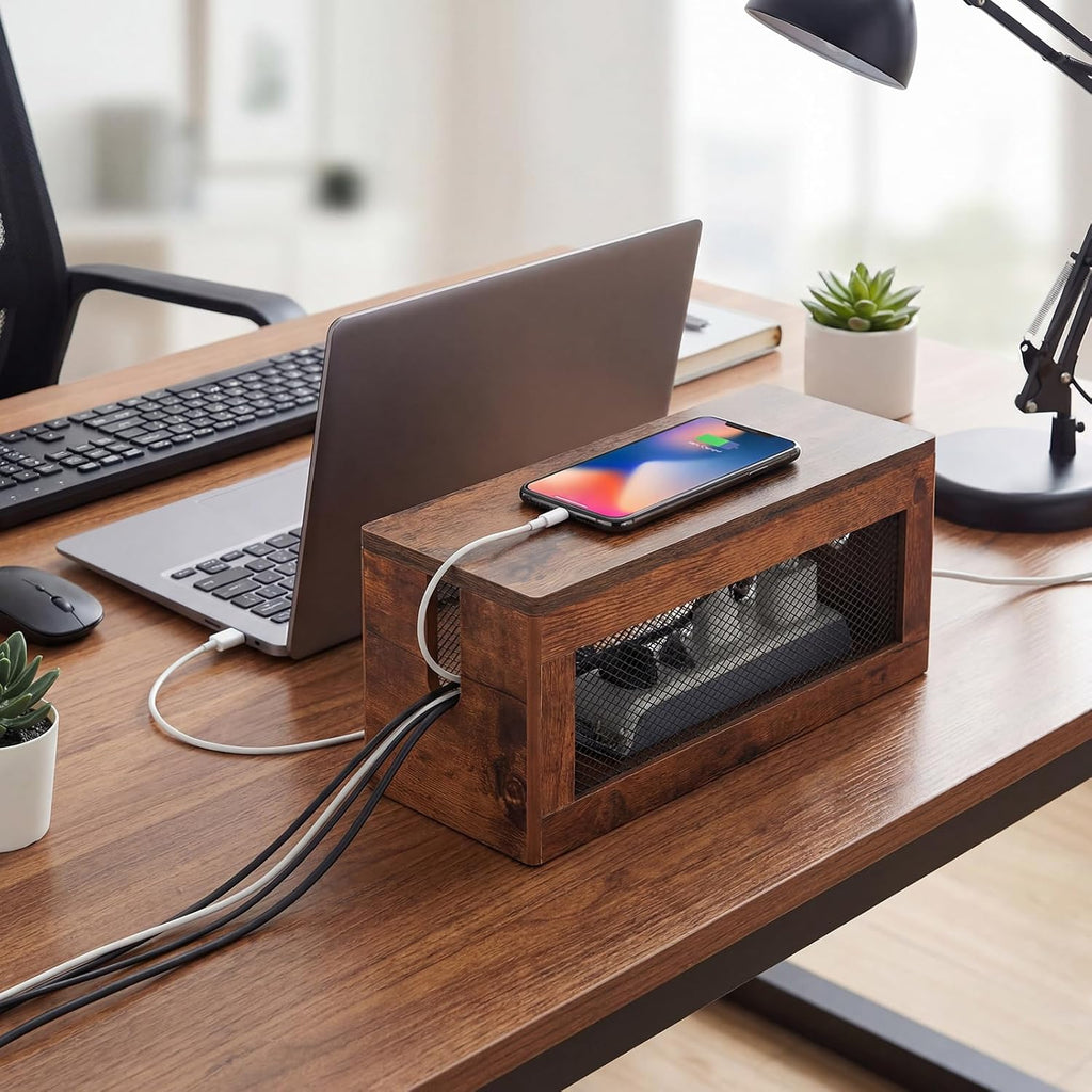 Chunful Extra Large Cable Management Box, 16'' Wood Cord Box Organizer with Ventilation Nets & Organizer for Power Strip, TV Wires & Desk Cable Storage, Magnetic Lid Hide Floor Cables