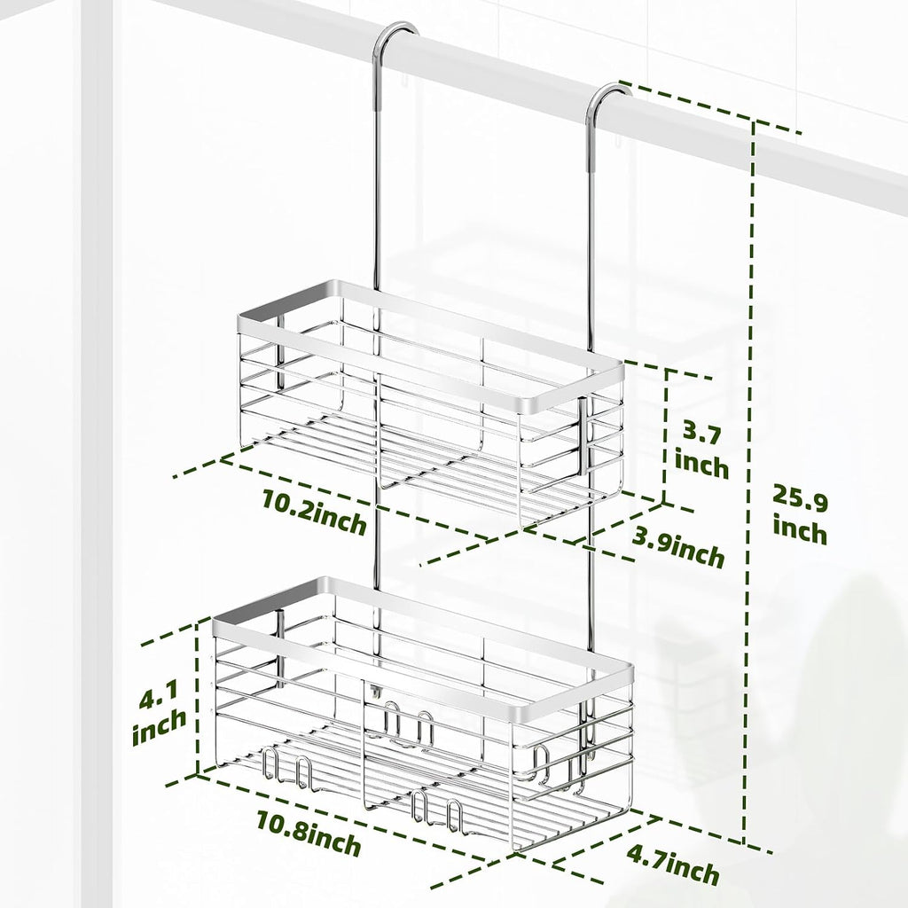 YUOROS 2 Tier Shower Caddy Hanging Over the Door (Silver)