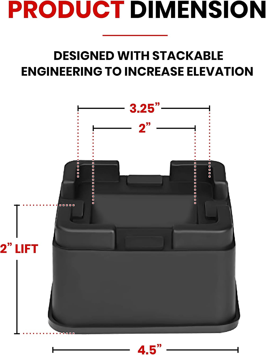 iPrimio Bed Risers 2" Lift, for Sofa and Desk, Square V Base, Black, 6 Pack