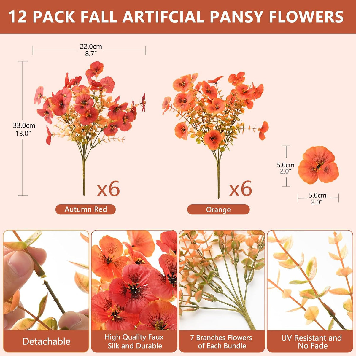 INQCMY Artificial Pansy Fall Flowers for Outdoors Decoration Faux Mums