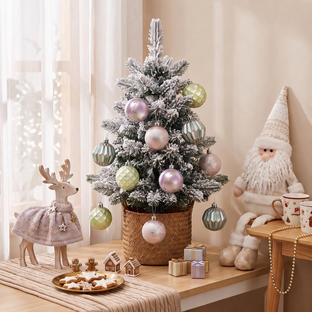 DecorbyHannah 9ct 3.15inch Christmas Ornaments Tree Decorations Pink Green