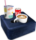 Couch Cup Holder Pillow Tray & Caddy - for Sofa, Bed, Car, Man Cave | Keep Drinks at Hand & Spill-Proof Accessories for New Parents, Camping, Park, Boat, Beach - Navy Blue