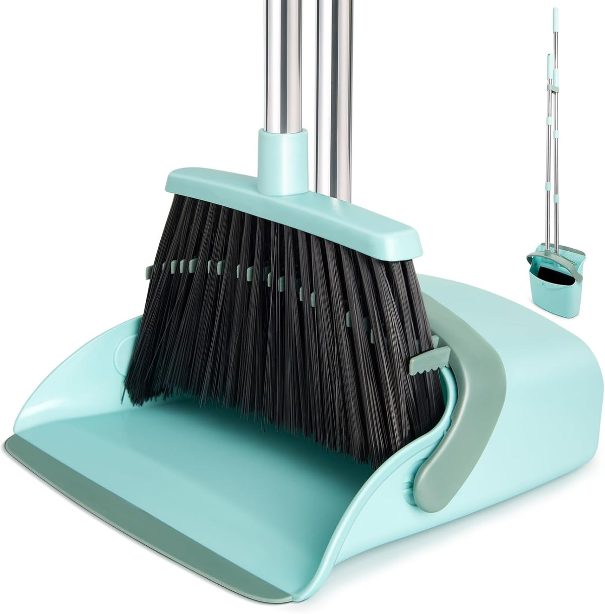 Broom and Dustpan Combo Set,55" Long Handle,Green