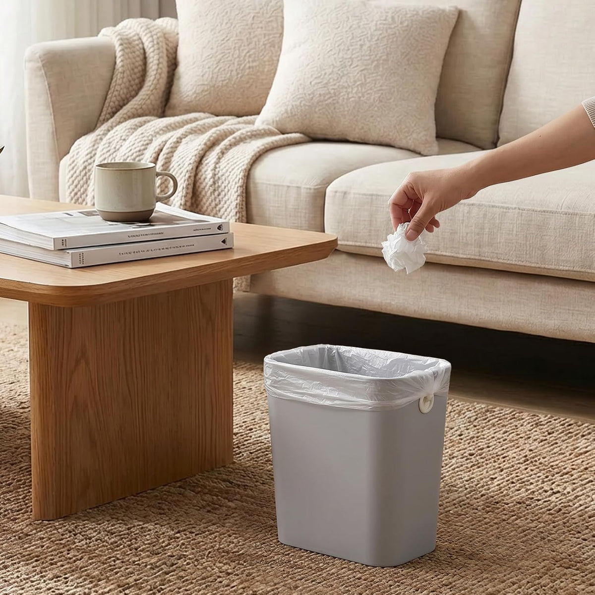 Jucoan 4 Pack 2 Gallon Small Plastic Trash Can, Slim Narrow Garbage Can Wastebasket for Bathroom, Office, Bedroom, Toilet, RV, Near Desk, Under Sink, Secure Trash Bag Hole Design, Open Top, No Lid