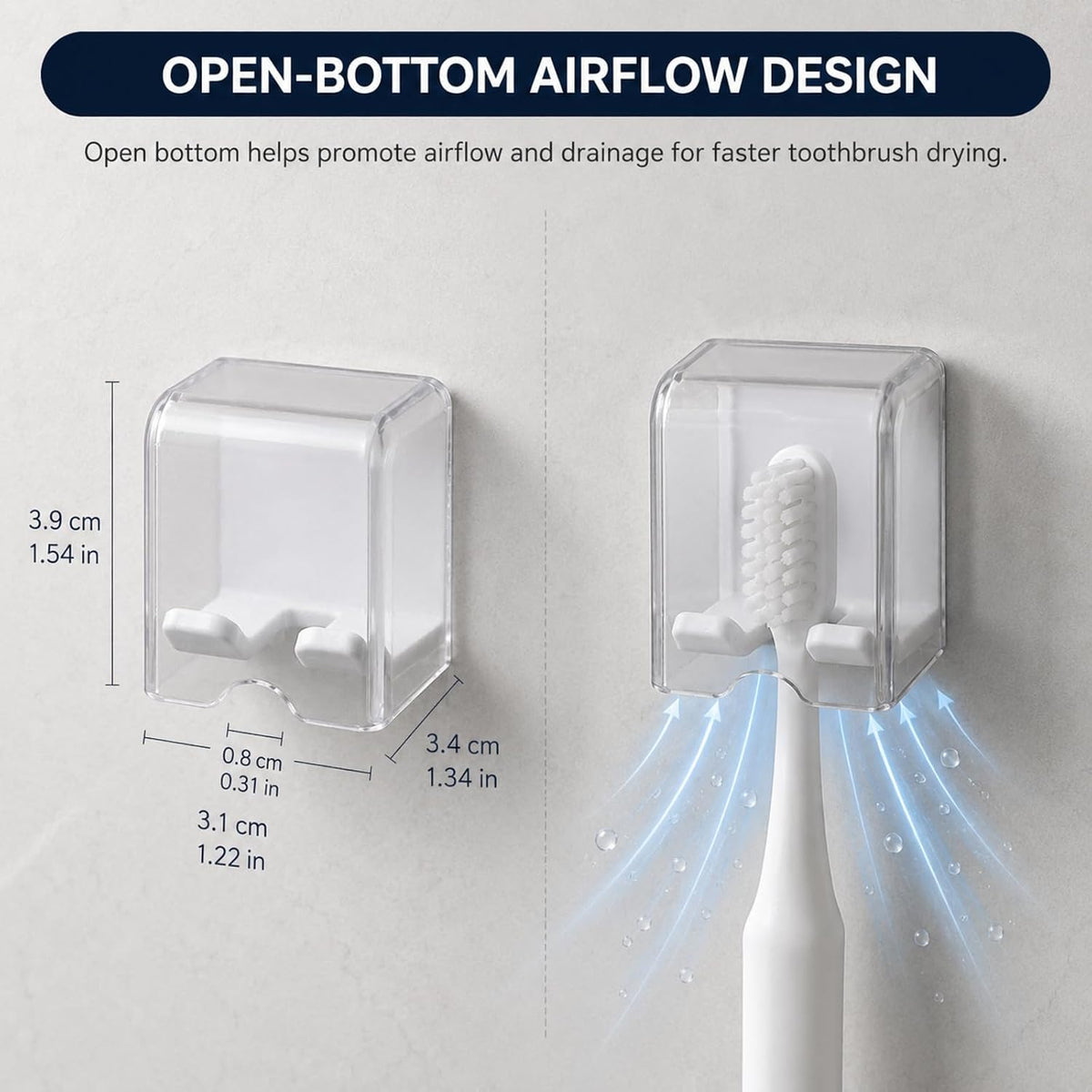 Toothbrush Holders for Bathroom Wall, 2 Pack with Flip Covers and Drainage