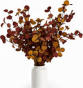6pcs Eucalyptus Stems Fake Brown Orange Fall Leaves Artificial Silk Flowers Autumn Decor Bouquet Faux Branches Centerpiece Flores Plants for Home Party Decor Wedding Decoration