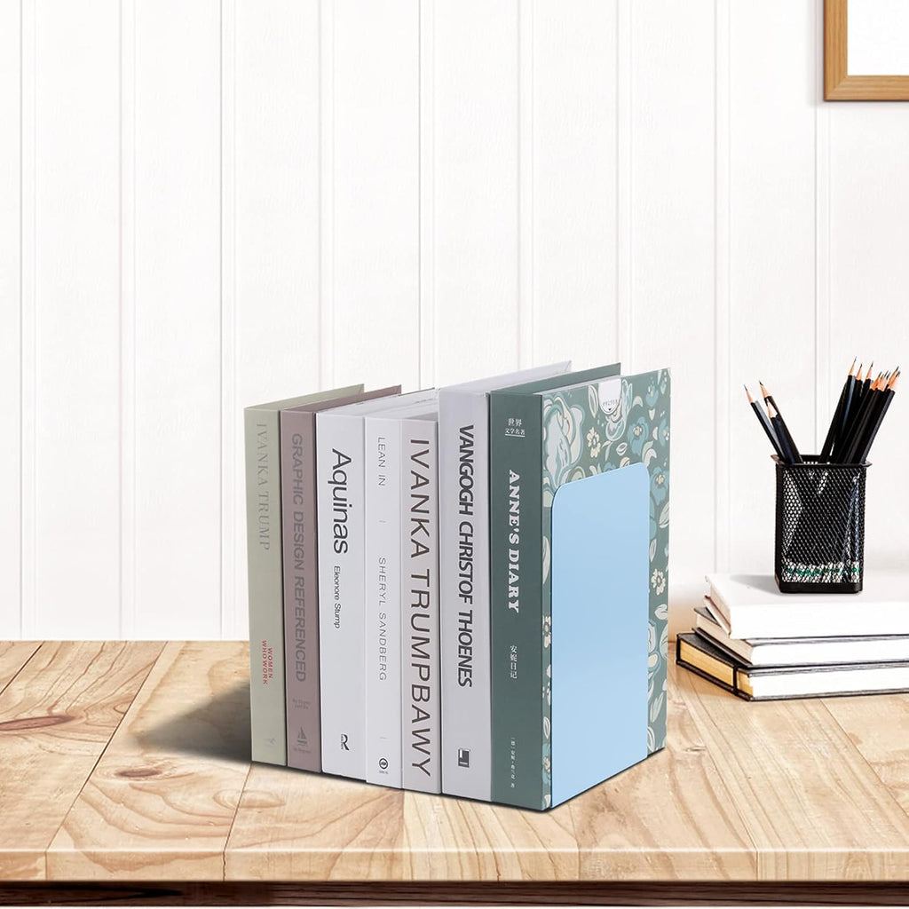 MSDADA Bookends, Book Ends for Book Shelves, Book Ends for Heavy Books,Metal Bookend Supports, Modern Minimalist Style Bookend, Light Blue(4Pairs)