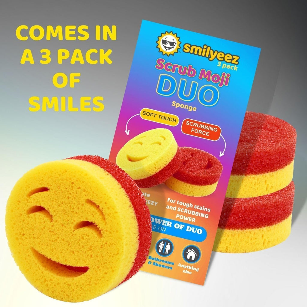 Smilyeez Scrub Moji Duo Scrubbing Sponge (Set of 3) Dual-Sided Scrub Sponges Multipurpose Sponge Scratch-Free Stain and Odor Resistant