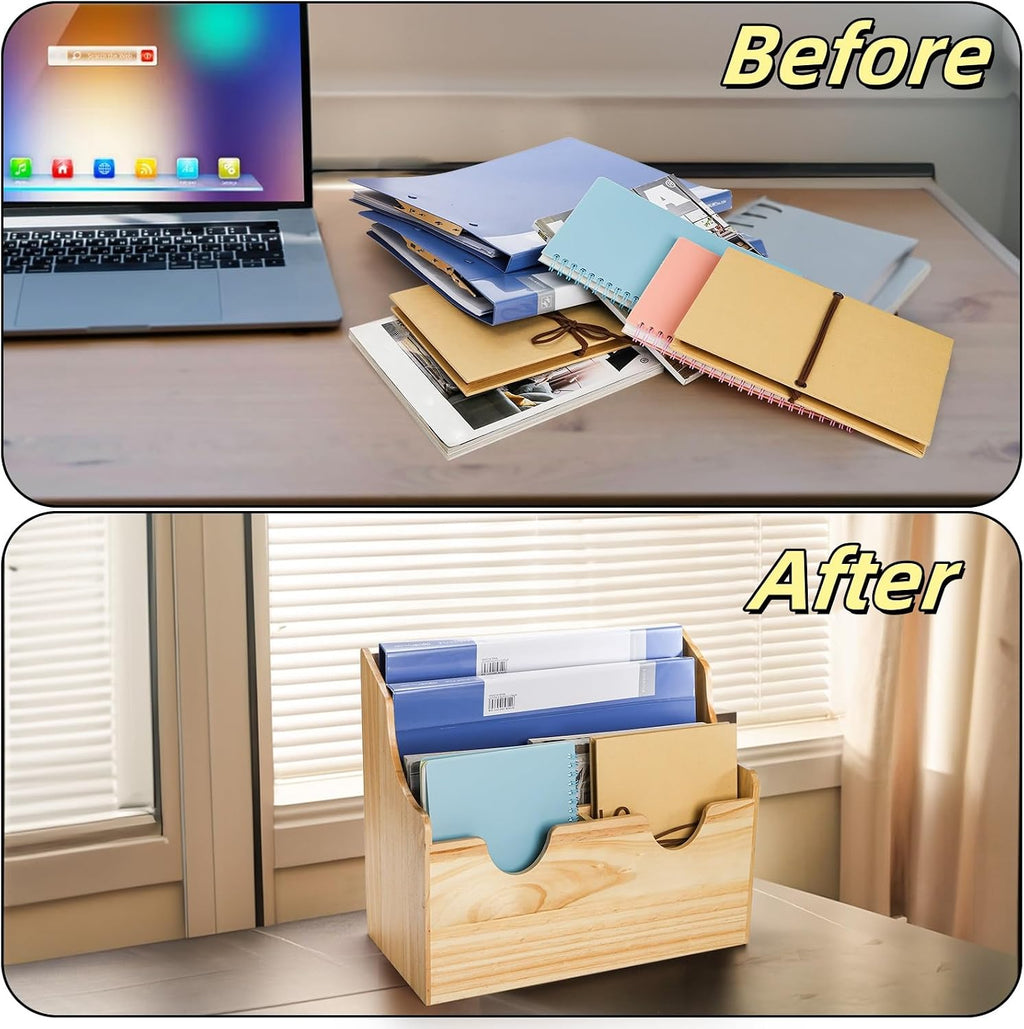Wall Mounted Wood File Holder, 4 Tiers Magazine Organizer