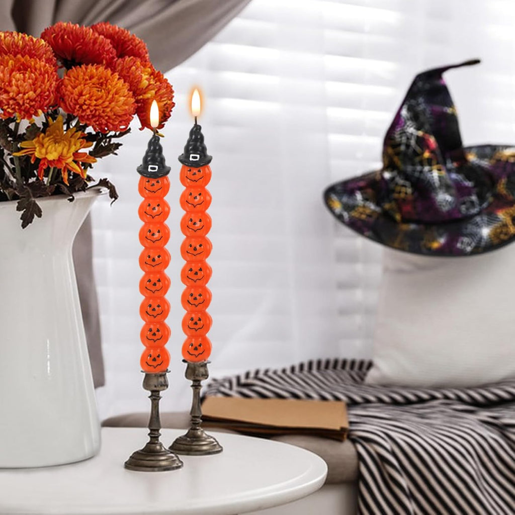 Halloween Pumpkins Flameless Taper Candles with 6H Timer