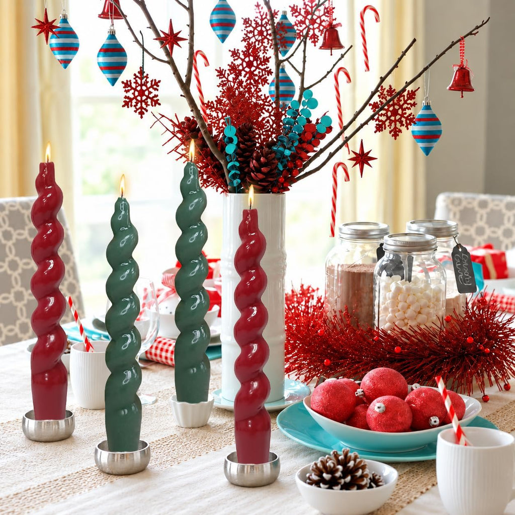 Red Green Spiral Taper Candles 7.5Inch, 4Pack Christmas Candle for Decor