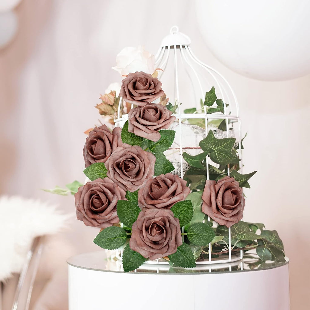Mocoosy 50Pcs Artificial Rose Flowers, Dusty Roses for Decorations, Real Touch Foam Fake Rose Bulk with Stems DIY Wedding Bouquets Bridal Shower Centerpieces Floral Arrangements Party Table Home Decor