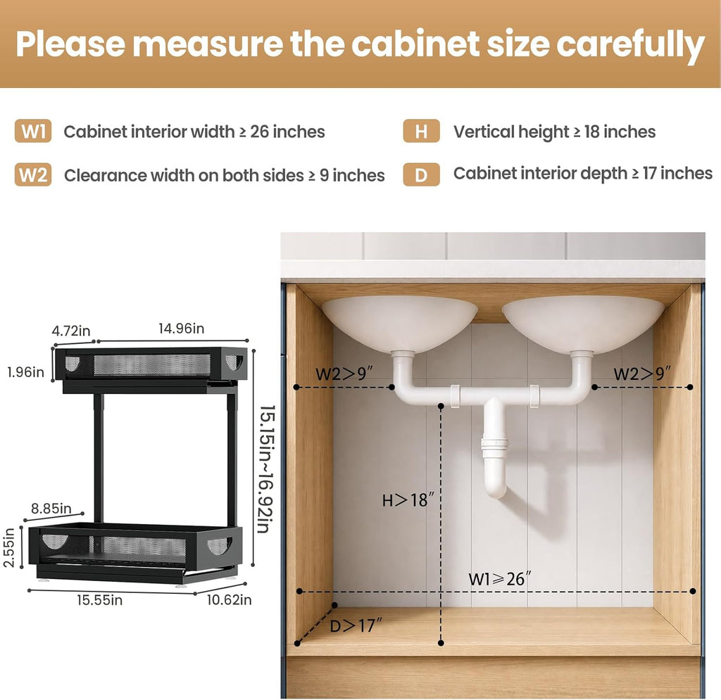 Under Sink Organizer for Kitchen and Bathroom Cabinets Pull Out Storage